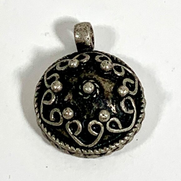 VTG Sterling Silver 925 Tribal Dot Circle Convex Disc Round Mandala Pendant .6" - Picture 2 of 11